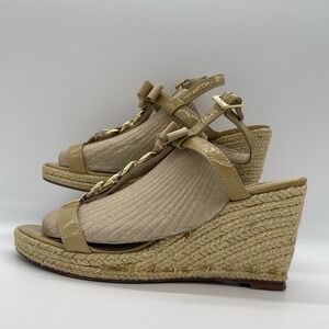 Kate Spade Womens 7.5 Shoes Nude Beige Espadrille Wedge Bow Linked-Chain‎ Heels